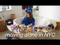 organizing + cleaning my new bathroom | MOVING ALONE IN NYC ep.5