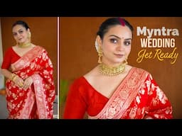 Myntra Saree, Makeup & Jewellery | Wedding Red Saree Look