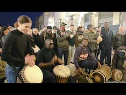 Great African Drums. Italy Street Music Performance