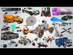 Police Car, Ambulance, Fire truck, Excavator, Airplane, School bus, Cars | Learn Vehicle name sounds