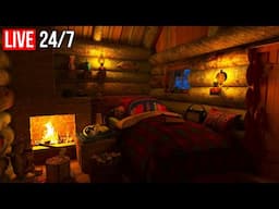 🔴 Relaxing Blizzard & Fireplace in a Cozy Winter Hut - Live 24/7