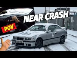 NEARLY CRASHED MY BMW E36 M3 IN THE SNOW - POV DRIVE