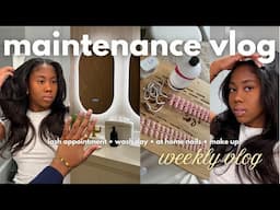 MAINTENANCE VLOG 🫧 lash appointment, DIY at home nails, sew in wash day routine & more