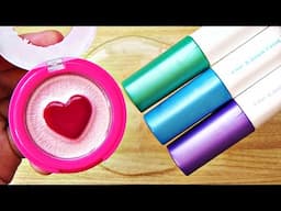 Satisfying Slime Coloring with Makeup! Mixing Heart Lip Gloss & Metallic Markers into Clear Slime!