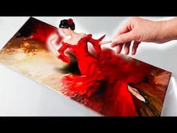 💃 STUNNING Red Flamenco Dancer Acrylic Pour! Next Level Technique! | AB Creative Tutorial