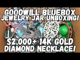 14K GOLD, DIAMONDS & 925! ❤️ Goodwill BlueBox 5lb Jewelry Jar Unboxing #jewelryunboxing #jewelryjar