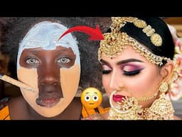 Unbelievable 😱🔥👆 Black Girl Tries Indian Bridal Makeup Transformation 😳✂️💉 Makeup Tutorial 😳