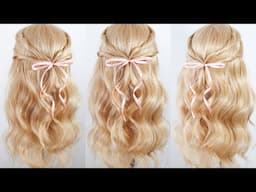 Simple Twisted Half Up Half Down Hairstyle! Easy Bow Hairstyle For Beginners! 5 MINUTE HAIRSTYLE