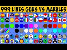 999 LIVES - Country Colour YouTuber Marbles vs Guns - Algodoo Marble Race