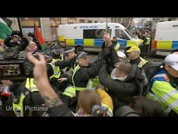 Clashes in London as pro-Palestine protesters break police lines and 77 arrested