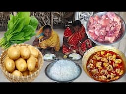 VEGETABLE CURRY And CHICKEN MEAT CURRY cooking &eating  our village couple.