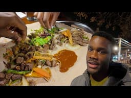 Eating Ethiopian Food for the First time |  Injera & Lamb Tibs