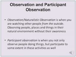 Field work / Observation in Qualitative Research