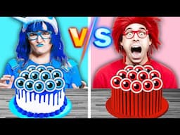 RED VS BLUE FOOD CHALLENGE FOR 24 HOURS| EATING ONLY HOT VS COLD CANDY BY SWEEDEE