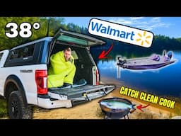 Surviving 24-HOURS Lake Truck Camping w/ ONLY Walmart Gear (Catch Clean Cook)