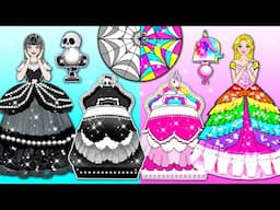 [🐾paper Diy🐾] Rainbow vs Black Princess Dress Up & Decor New Room | Rapunzel Compilation 놀이 종이