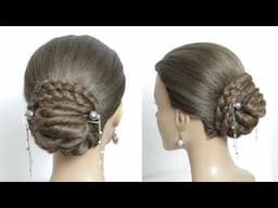 Easy Hair Bun  With Sticks. Simple Hairstyle For Long Hair