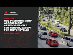 COE premiums drop across most categories on 5 Feb tender, except for motorcycles