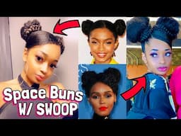 SPACE BUNS WITH SWOOP (2 LOOKS) 4C NATURAL HAIR & WEAVE TUTORIAL | Aryial Symone