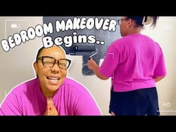 S1:E2 Starting our Bedroom Makeover ! | Part 1: Cleaning out the Space + Painting the Accent Wall !