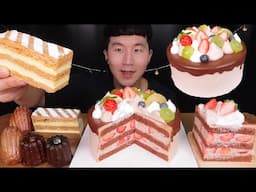 [ASMR]크리스마스 케이크는 너로 정했다❗️p.s 나는 왜 밀푀유를 그동안 안사먹었을까?!😭😭(Strawberry Chocolate Cake, Milfeuille)#MUKBANG