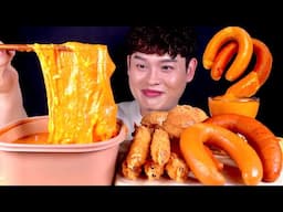 ASMR 치즈폭탄 로제떡볶이와 불닭킬바사소세지 직접튀긴 어니언링 새우튀김 먹방~!! Cheese Rose Tteokbokki With Spicy Kielbasa MuKBang~!!