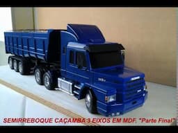 Semirreboque Caçamba miniatura em madeira MDF 3 eixos Parte Final