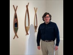 Jeffrey Aurand and his pieces in the Student Work exhibition at Center for Furniture Craftsmanship.