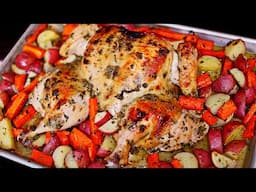 Juicy Roasted Spatchcock Chicken and Veggies  Recipe - Easy One Pan Roasted Chicken Dinner