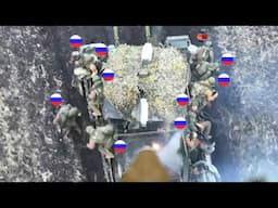 Ukrainian FPV drones ferociously bombard 11 Russian soldiers drop from a BTR-82 vehicle in Pokrovsk