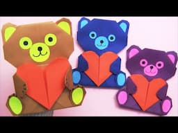 Craft the Perfect Valentine in 5 Minutes! DIY Paper Origami Teddy Bear with Heart | 5 Min EASY CRAFT