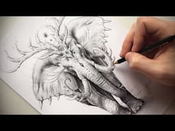 HOW TO DRAW a fantastic elephant with PENCIL + VOICE OVER !! -  by JoJoesArt