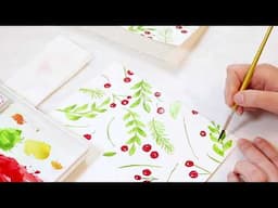 Holly Jolly Winterberries Watercolor Christmas Card for Beginners