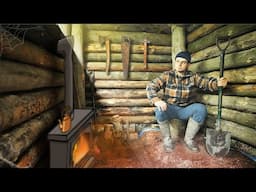 Building a Warm and Cozy TINY-DUGOUT for Survival - Dug a Deep Hole and Built Walls of Logs