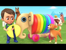 Baby Learn Colors with Farm Animals Wooden Elephant Sorting Toys - Learn Farm Animals Sounds & Names