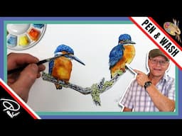 INK and WASH Watercolor Tutorial - Kingfishers