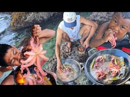 Bersama Bocil berburu 🦑🐙🎏🐟🦀🐡🐌 buat makan dibawah tebing batu