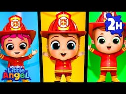 Let's Become Firefighters! | Little Angel | 🚌Wheels on the BUS Songs! | 🚌Nursery Rhymes for Kids