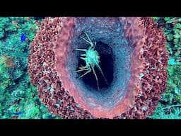 Lobster in Mexico finds a barrel sponge is a perfect place to hide