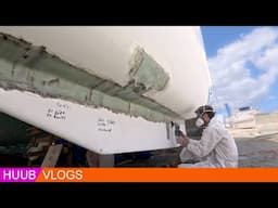 Catamaran Keel Hole Repair after Hurricane Damaged the Boat