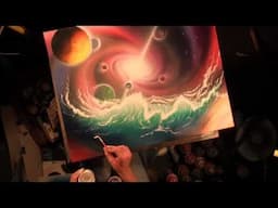 Hydraverse, waves in space. Universe and planets spray painting art, by Matt Sorensen