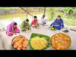 বেগুনি, বাসন্তী পোলাও সাথে মটর পনির রান্না আর দুপুরে জমিয়ে সবাইমিলে খাওয়া দাওয়া || polao Recipe