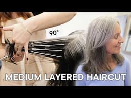 How to Cut a Medium-Length Layered Haircut | Easy Hairstyle for Women with Gray Hair (2025 Trends)