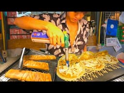 How to Make Giant Pancake Rolls the Street Food Way in Thailand! | Street food In Thailand