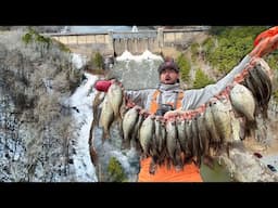 The SLABS Were PILED UP Below This MASSIVE SPILLWAY! -- Bank Fishing Catch and Cook!