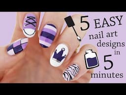 FIVE IN FIVE | Easy Purple Nail Art Designs | Nailed It NZ