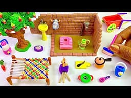 DIY How to make polymer clay miniature Village House, Washroom Set, Kitchen Set, Tree, Charpai pt 3