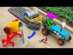 diy mini motor grader machine making road with bricks science project | diy tractor | ‪@sanocreator‬