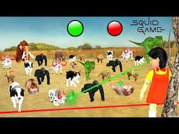 Who will Win Squid Game Challenge Cow Elephant Lion Gorilla Tiger Wolf T-Rex Red Light, Green Light