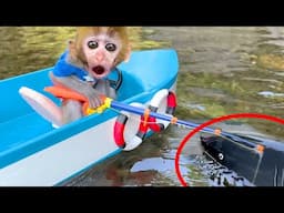 Monkey Chu Chu goes fishing and eats ice cream with his puppy in the garden